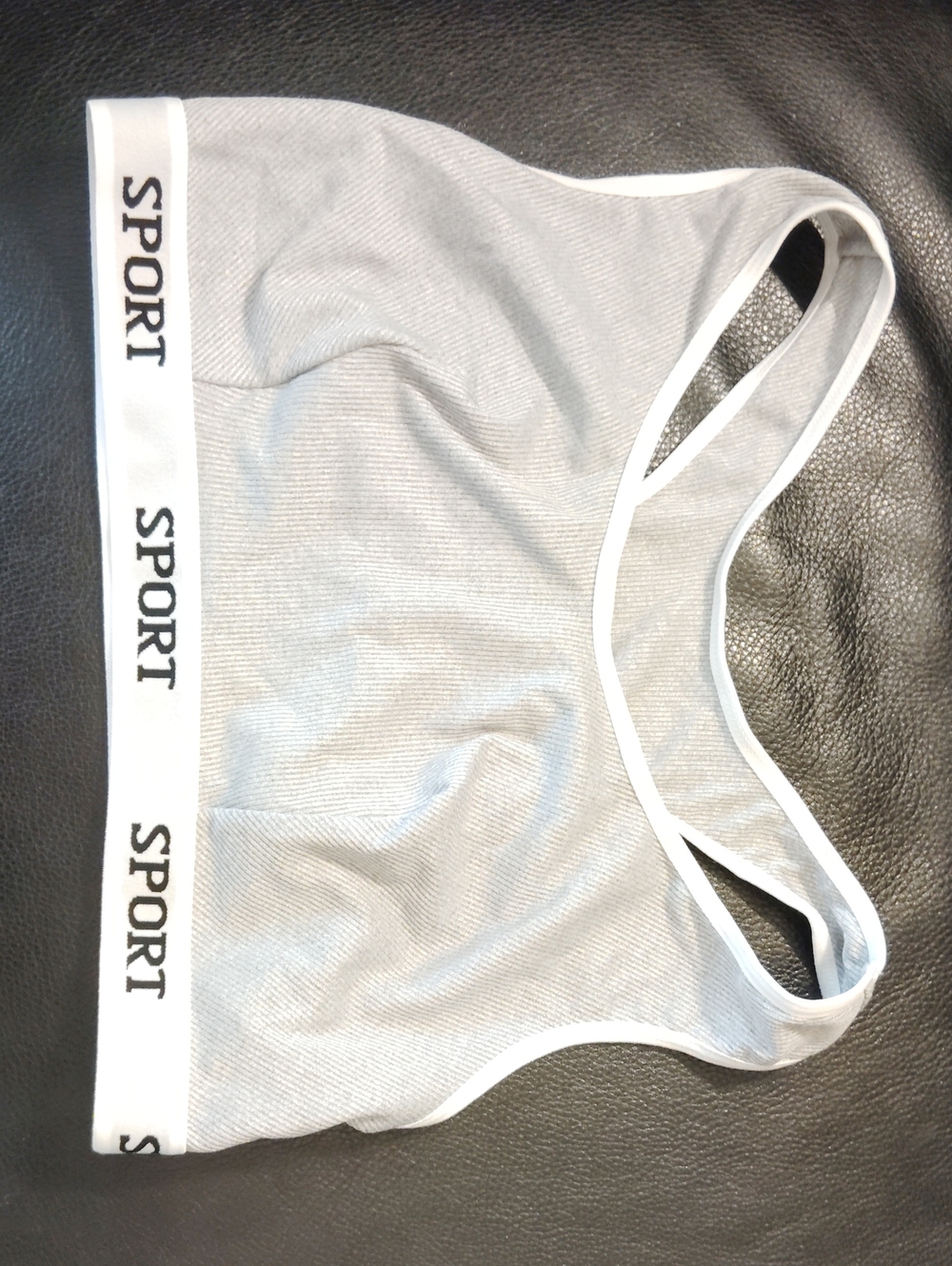 Sport Light Gray Seamless Ribbed Sports Bralette with White Trim